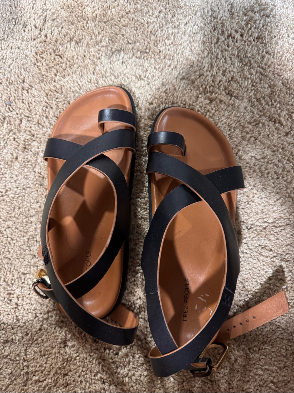Free People Black Strap Sandals with Brown Footbed